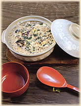 よめ菜とそば粒の雑炊